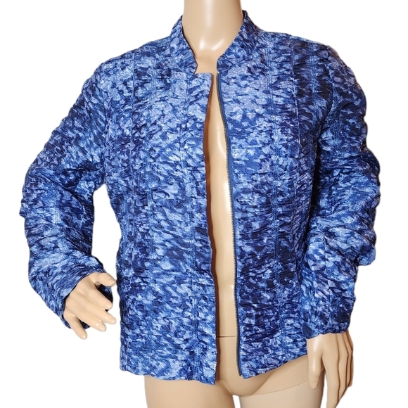 Chico's ruched blue zip blazer jacket - Picture 1 of 17